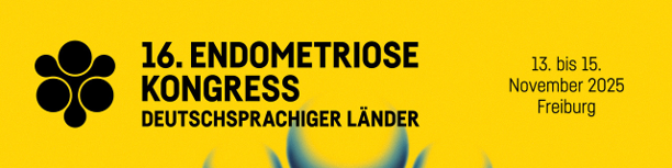 Logo mit stilisierter Blume und Text '16. Endometriose Kongress deutschsprachiger Länder', Datum 13. bis 15. November 2025, Freiburg